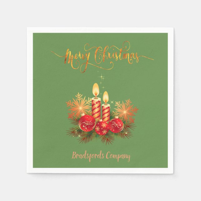 Serviette En Papier Bougies de Noël Élégantes, Branches d'arbre, Boule (Devant)