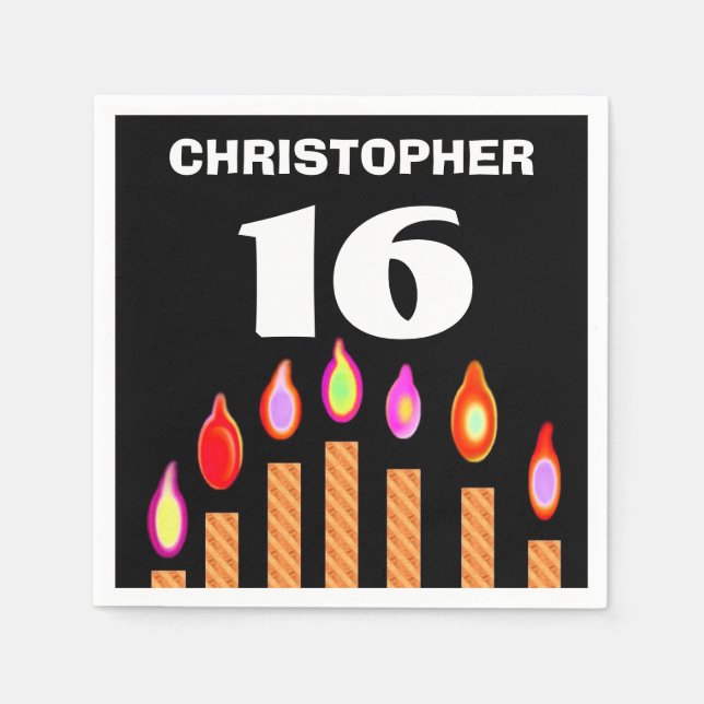 Serviette En Papier Bougies d'or 16e anniversaire A01A (Devant)