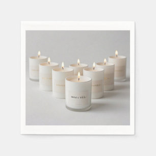 Serviette En Papier Bougies minimalistes à ligne blanche avec de petit