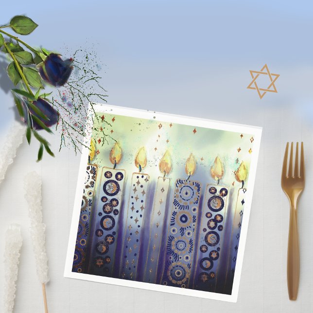 Serviette En Papier Bougies ornementales Whimsical Hanoukka (Whimsical Ornamental Candles Hanukkah Napkins)