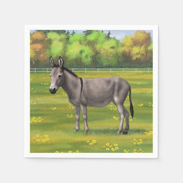 Serviette En Papier Bouillon Gris D'Âne Cute Dans Le Pâturage (Devant)