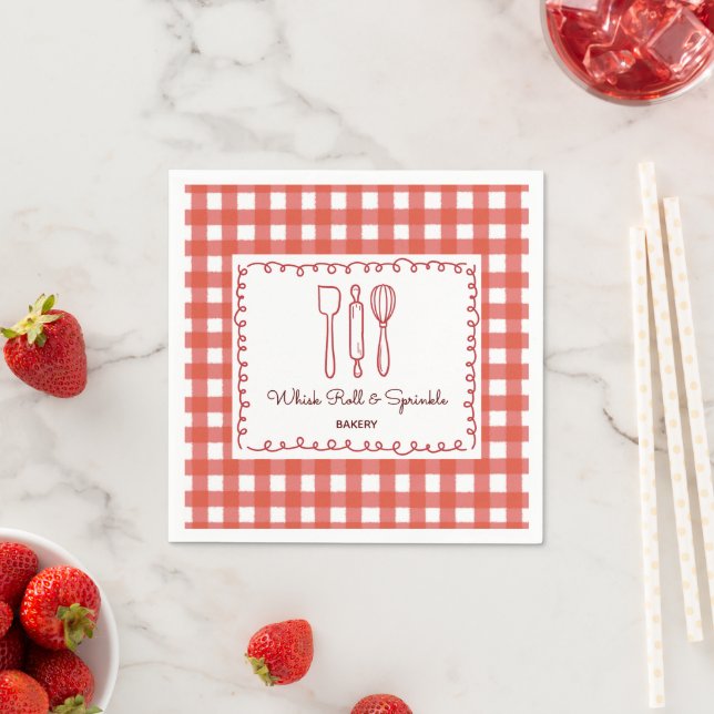 Serviette En Papier Boulangerie Gingham Maison Champêtre (En situation)