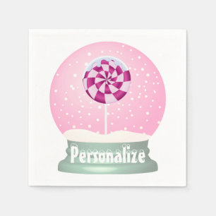 Serviette En Papier Boule à neige Lollipop fille rose mignonne hiver