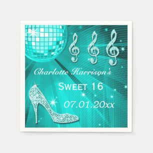Serviette En Papier Boule bleue turquoise de disco et bonbon 16 à