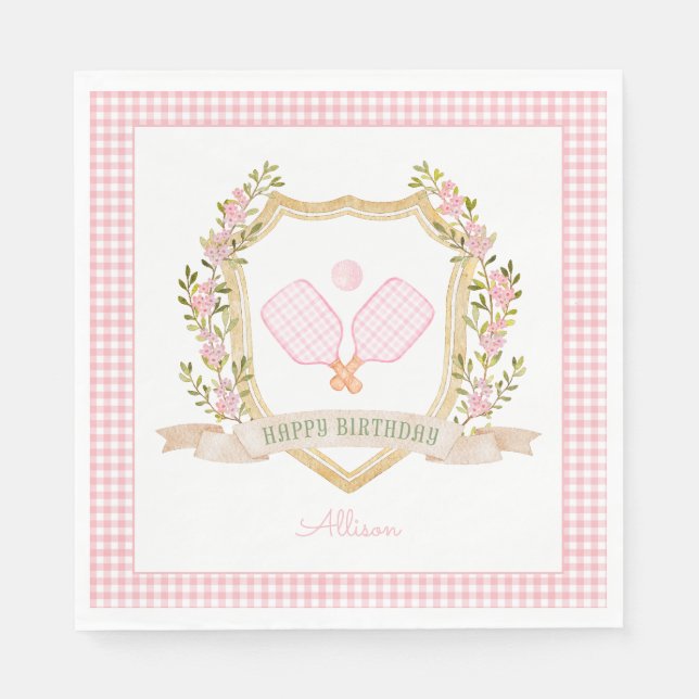 Serviette En Papier Boule de chiche rose Preppy | Joyeux anniversaire (Devant)