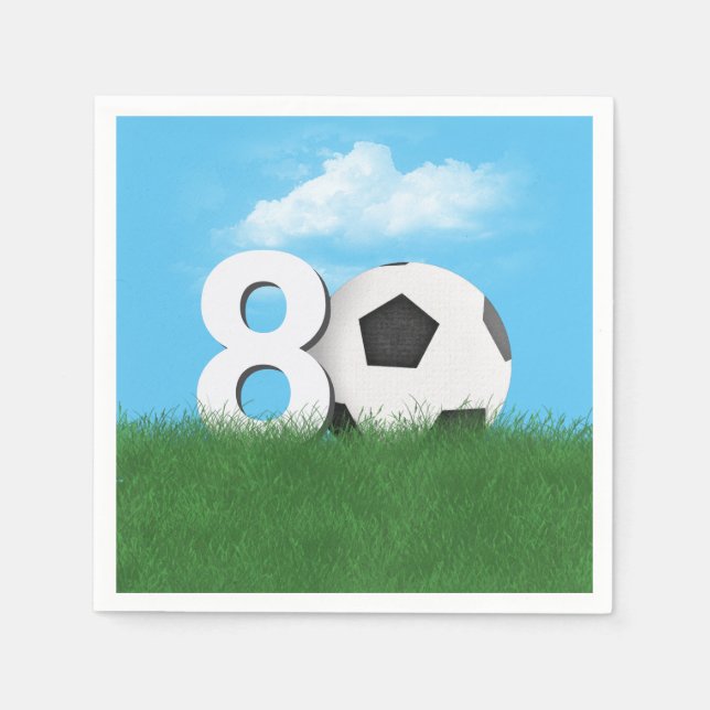 Serviette En Papier Boule De Football 80e Anniversaire En Herbe Verte (Devant)