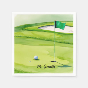 Serviette En Papier Boule de golf sur mettre vert avec votre nom