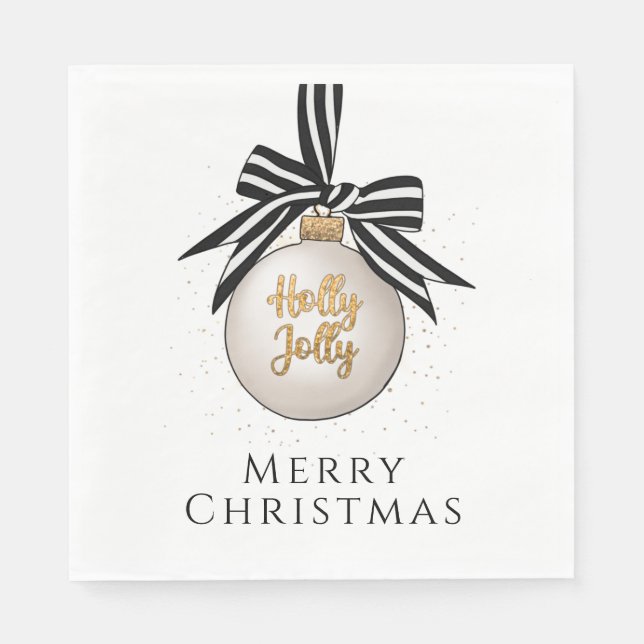 Serviette En Papier Boule de Noël Blanche Noire Joyeux Noël (Devant)