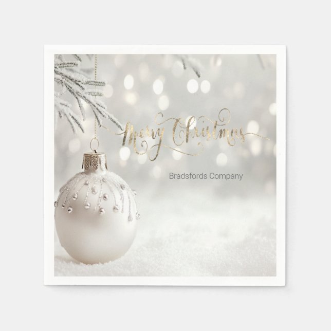 Serviette En Papier Boule de Noël élégante Bokeh blanc (Devant)