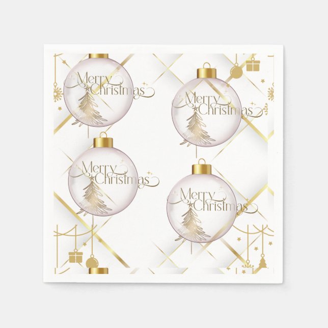 Serviette En Papier Boule de Noël Luxe Or et Blanc (Devant)