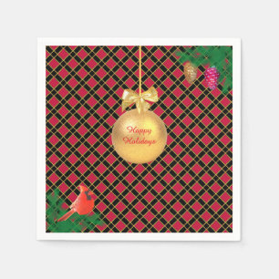 Serviette En Papier Boule de Noël, oiseau, pommes de pin sur fond à ca