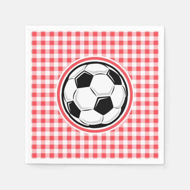 Serviette En Papier Boule de soccer; En vichy rouge et blanc (Devant)