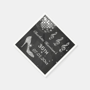 Serviette En Papier Boule disco et talons à paillettes Noir/Argent 35è