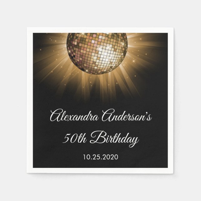 Serviette En Papier Boule Disco Gold 50th Birthday Party (Devant)
