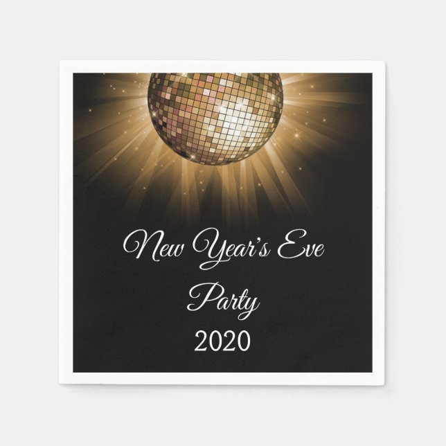 Serviette En Papier Boule Disco Gold du Nouvel An 2019 (Devant)