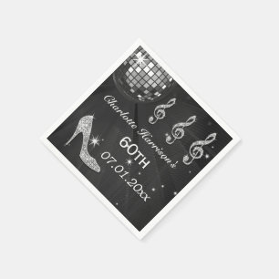 Serviette En Papier Boule Disco Noir/Argent et talons d'étincelle 60e