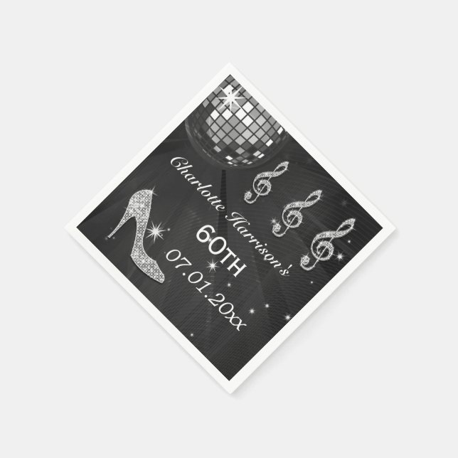 Serviette En Papier Boule Disco Noir/Argent et talons d'étincelle 60e (Coin)