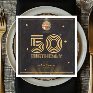 Serviette En Papier Boule disco Or Noir Rétro Fête 50e Anniversaire