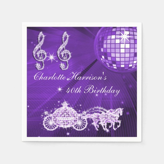 Serviette En Papier Boule Disco, Princess Coach & Chevaux 40e Annivers (Devant)