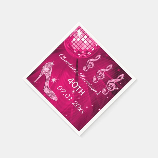 Serviette En Papier Boule Disco Rose Chaud et talons Étincelants 40e (Coin)