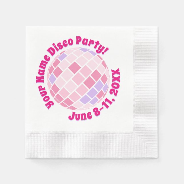 Serviette En Papier Boule disco rose rétro PERSONALISÉE (Devant)