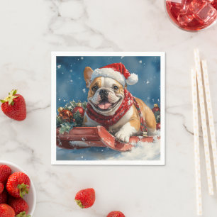 Serviette En Papier Bouledogue en traîneau Laissez tomber la neige Noë