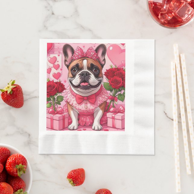 Serviette En Papier Bouledogue français amoureux (En situation)