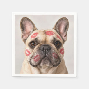 Serviette En Papier Bouledogue français avec marques de baisers au rou