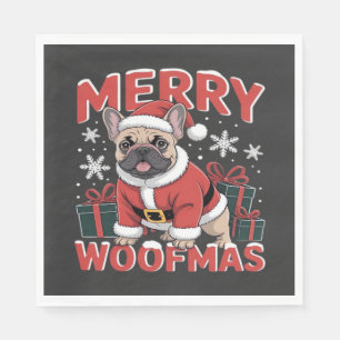 Serviette En Papier Bouledogue français chapeau de Père Noël Joyeux No