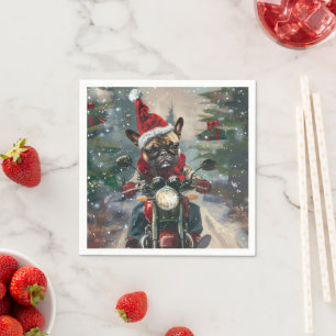 Serviette En Papier Bouledogue français faisant du moto Noël