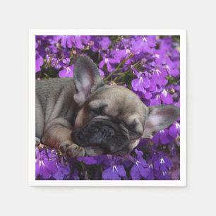 Serviette En Papier Bouledogue français fleurs French Bulldog 