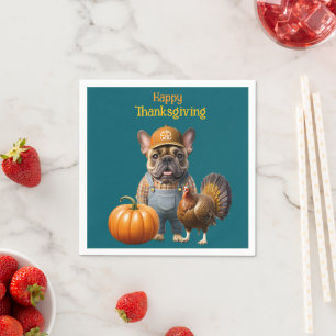 Serviette En Papier Bouledogue français Thanksgiving French Bulldog