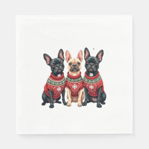 Serviette En Papier Bouledogues français de Noël Frenchie de Xmas