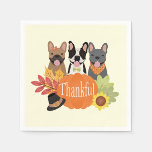 Serviette En Papier Bouledogues français de Thanksgiving reconnaissant