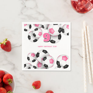 Serviette En Papier boules de football rose noir filles fête d'anniver