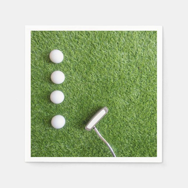 Serviette En Papier Boules de golf avec putter sur herbe verte pour go (Devant)