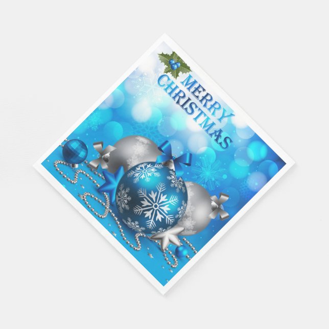 Serviette En Papier Boules de Noël bleu et argent, Sucre de canne, Éto (Coin)