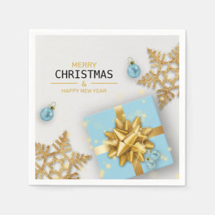 Serviette En Papier Boules de Noël Boîte Cadeau Bleue Flocons de Neige