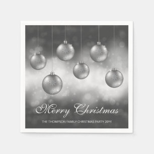 Serviette En Papier Boules de Noël Gris Argent Avec Texte Personnalisé