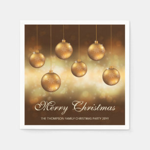 Serviette En Papier Boules de Noël Jaune Doré Avec Texte Personnalisé
