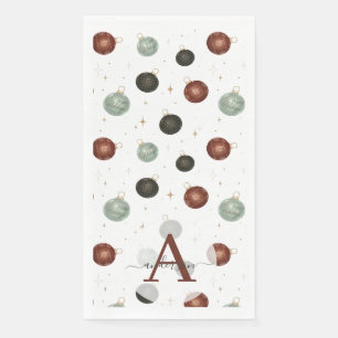 Serviette En Papier Boules de Noël Monogrammées à l'Aquarelle Élégante