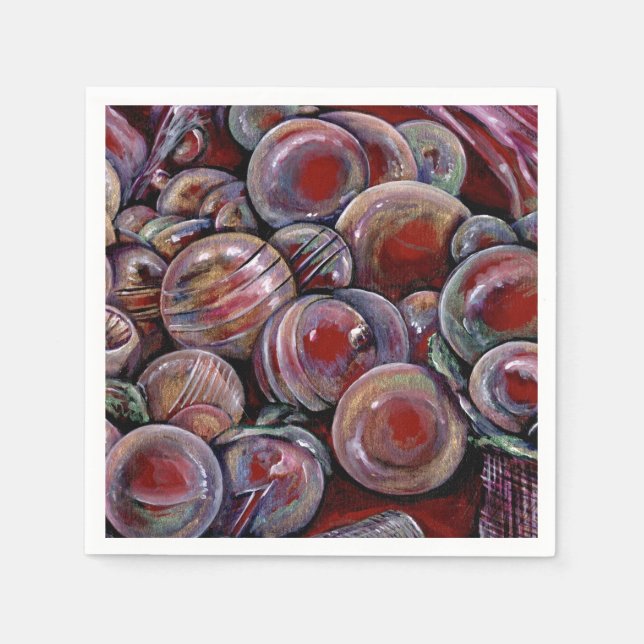 Serviette En Papier Boules de Noël rouges (Devant)