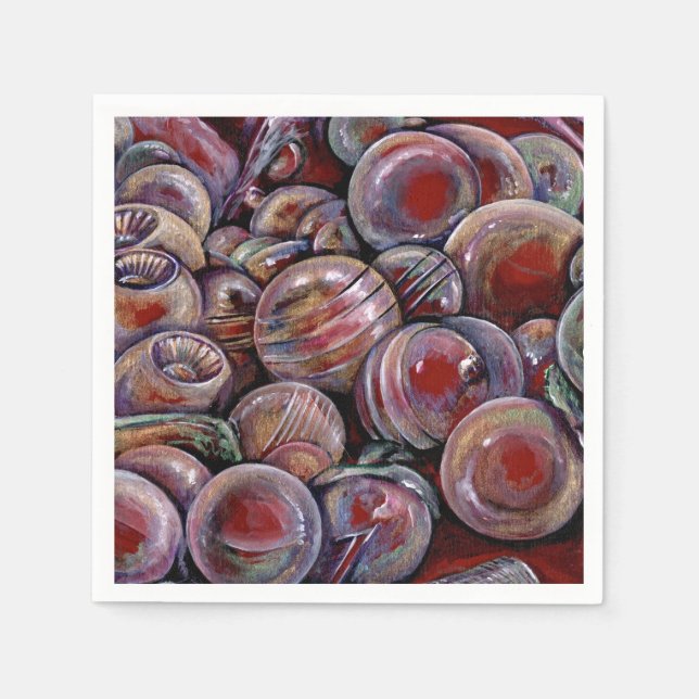 Serviette En Papier Boules de Noël rouges (Devant)