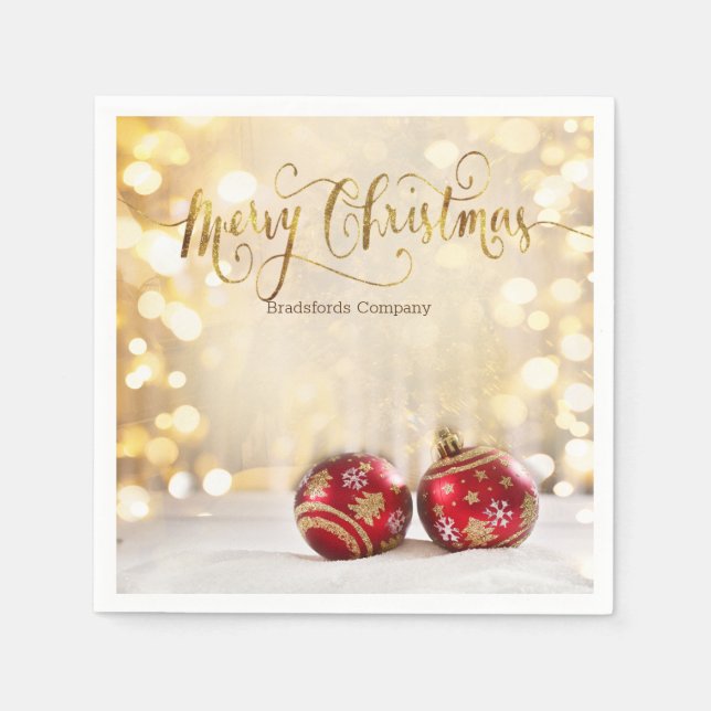 Serviette En Papier Boules de Noël rouges Bokeh  (Devant)