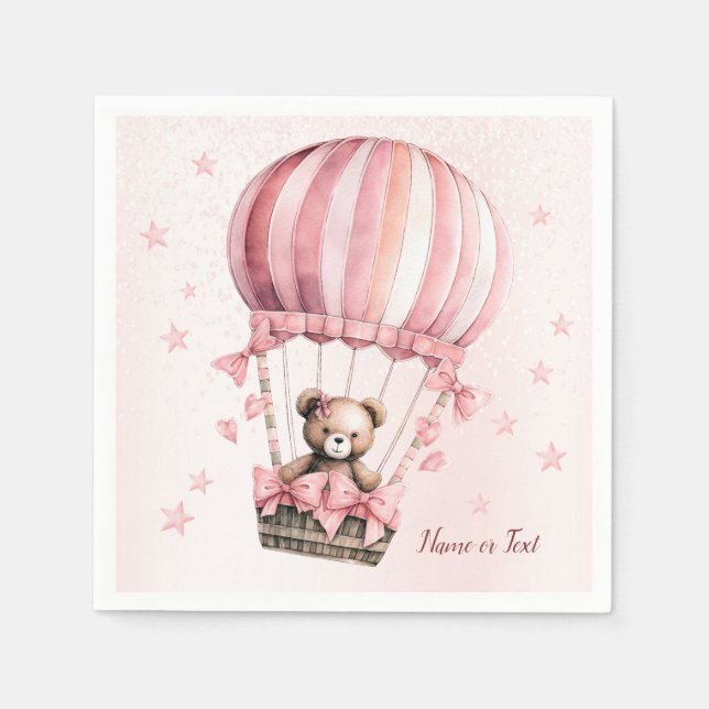 Serviette En Papier Boulon à air chaud de l'ours en peluche rose migno (Devant)