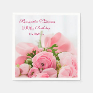 Serviette En Papier Bouquet anniversaire de roses roses de 100th