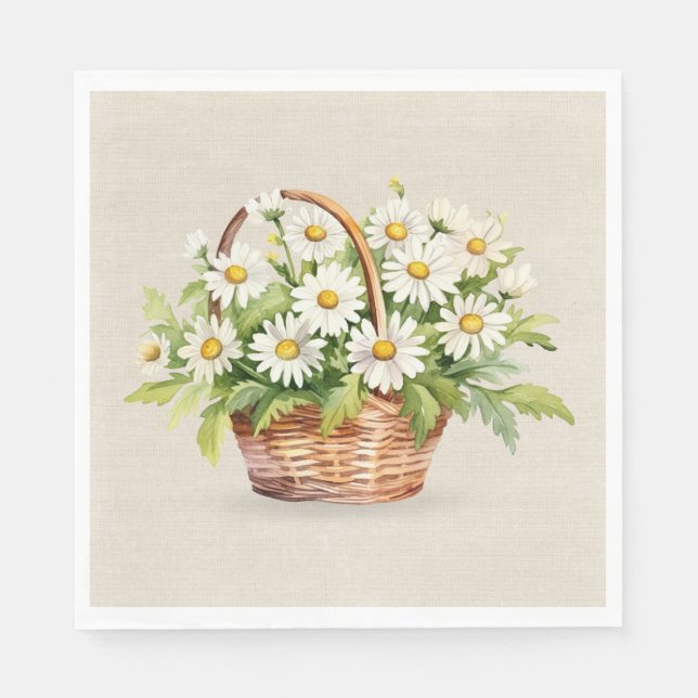 Serviette En Papier Bouquet Aquarelle Daisy En Panier (Devant)