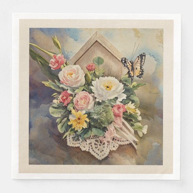 Serviette En Papier Bouquet Birdhouse - Papier Napkin (Devant)