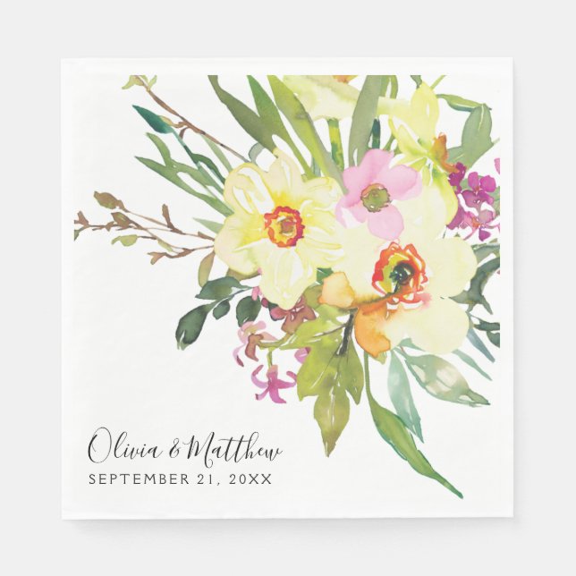 Serviette En Papier Bouquet Daffodique de printemps Mariage floral jau (Devant)