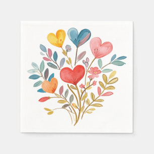 Serviette En Papier Bouquet d'aquarelle avec coeurs et feuilles